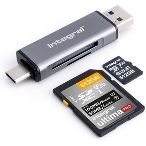 Integral - MicroSD en SD Geheugenkaartlezer Adapter - Dual End USB 3.0 en USB C