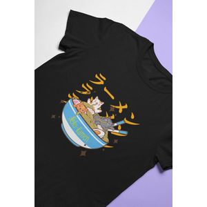 Cats Ramen Noodles T-Shirt | Japanese Kawaii Food | Neko | Anime Merchandise | Unisex Maat XL Zwart