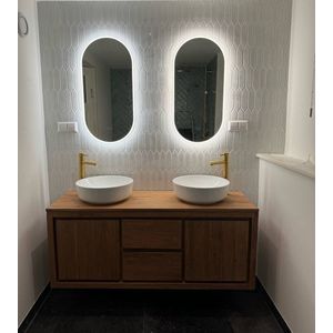 Ovale badkamerspiegel met directe en indirecte verlichting, verwarming, instelbare lichtkleur en dimfunctie 40×80 cm