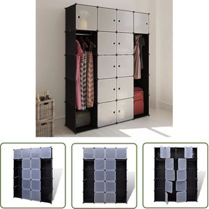 vidaXL Zwarte Kast - Modulaire Kast - Kast modulair met 14 vakken 37x146x180,5 cm zwart en wit - Witte Kast - Plastic Kast - Opslagruimte