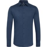 DESOTO slim fit overhemd - stretch pique tricot Kent kraag - jeansblauw melange - Strijkvrij - Boordmaat: 47/48