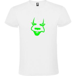Wit T-Shirt met “ Halloween Pennywise “ afbeelding Neon Groen Size XXXL