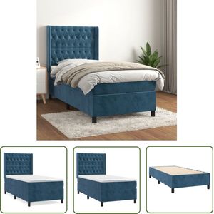 The Living Store Boxspring met matras fluweel donkerblauw 90x200 cm - Boxspringbed - Fluweel Bed - Donkere Blauwe Bed - Tweepersoons Bed - King Size Bed