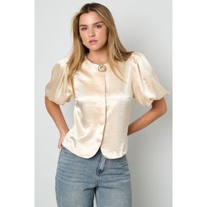 Statement - Puff Sleeve Top - Ecru - Blouse - Korte Mouwen - Zijdeachtig - Glansstof