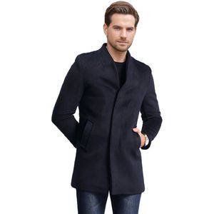 Allthemen Heren Winterjas Slim Fit Business Coat - Lang Wollen Jas - S