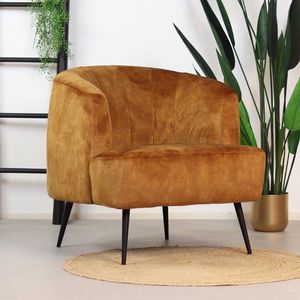 Bronx71® Velvet fauteuil okergeel Billy - Zetel 1 persoons - Relaxstoel - Fauteuil geel - Velours - Fluweel stof - Fauteuils met armleuning