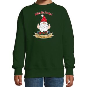 Bellatio Decorations kersttrui/sweater voor kinderen - Kado Gnoom - groen - Kerst kabouter 134/146