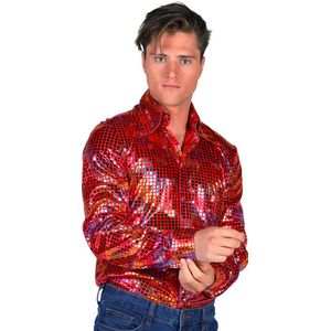 Overhemd Disco - Heren Blouse - Disco 80/90 - Hippie - Carnaval - Verkleedkleding - Rood - Maat XL