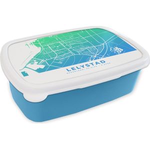 Broodtrommel Blauw - Lunchbox - Brooddoos - Stadskaart - Lelystad - Blauw - Nederland - 18x12x6 cm - Kinderen - Jongen