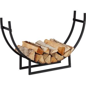 Relaxdays houtopslag binnen - houtmand brandhout - halfrond - haardhoutrek - zwart