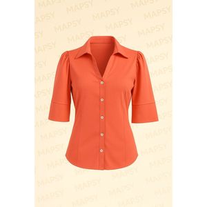 Stella Fiora Travel Blouse – Koraal Blouse met Pofschouder & Splitmouw (S t/m XXL)