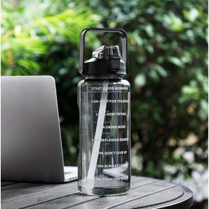 RevoGoodies Motivatie Waterfles 2 Liter met Tijdsmarkering - Drinkfles - 2L / 2000mL - BPA Vrij - Zwart Transparant