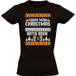 Every year Christmas with beer Dames T-shirt - kerst - bier - kerstmis - feestdag - winter - feest - grappig - kerstshirt