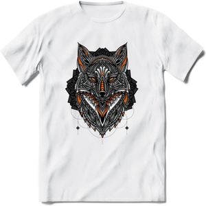 Vos - Dieren Mandala T-Shirt | Oranje | Grappig Verjaardag Zentangle Dierenkop Cadeau Shirt | Dames - Heren - Unisex | Wildlife Tshirt Kleding Kado | - Wit - M
