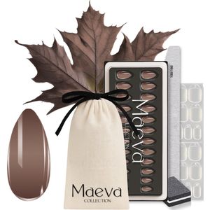 Maeva Collection Soft Gel Nagelset – Luxe Herbruikbare Press-On Nails – All-in-One Set – Bruin almond amandel vorm – Zacht voor de Natuurlijke Nagel