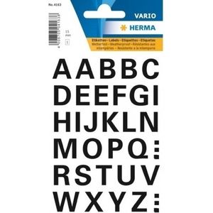 96x Letters plak stickers zwart 15 mm - Stickervellen met alfabet letters zwart - Alfabet
