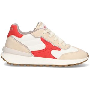 VINGINO VIN825182-703 Jongens Lage Sneakers - Beige/Rood - Nubuck - Veters
