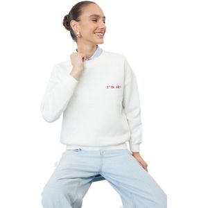 Trendyol Ecru Dikke Fleece Aan De Binnenkant Normale Pasvorm Geborduurd Gebreid Sweatshirt Met Motto Twoaw21Sw1061