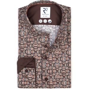 R2 Overhemd Print Bruin - Maat 37 - Heren - Overhemden Casual