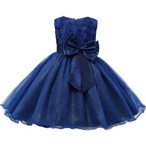 Avondjurk met Strik en Bloemen - Blauw (140)