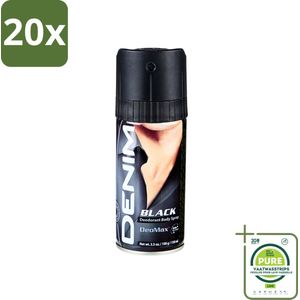 20 x Denim - Deodorant Aerosol - Black Geur - Voor Mannen - 150 ml - Grootverpakking - Deodorant - Mannelijke Geur - Deodorant Spray - Langdurige Frisheid - Antitranspirant