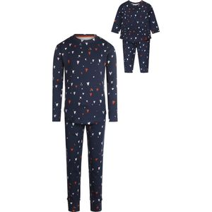 Ride to the moon | unisex pyjama | bijpassende pyjama voor pop of knuffel | maat 98 - 104 | harten print | blauw | Matching pyjama | Twinning