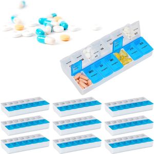 10x pillendoos 7 dagen - 2 vakken per dag - pillendoosje - medicamenten doos