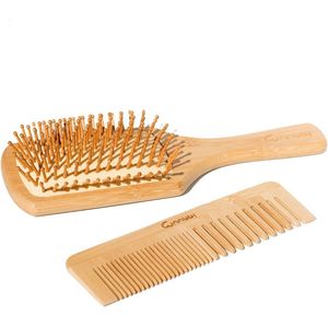 Bamboe Haarborstel en Kam Set voor Alle Haartypes - Ontwarren en Masseren van de Hoofdhuid