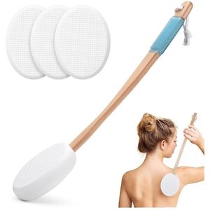 4 Stuks Vervangbare Pads met Lange Steel - Rugborstel – Badborstel – Insmeerhulp - Rug Scrubber - Doucheborstel - Lichaamsborstel - Huidborstel -LOUZIR