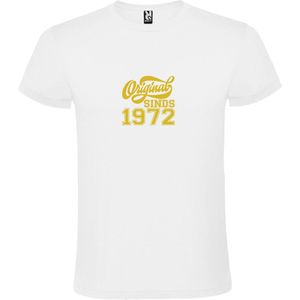 Wit T-Shirt met “Original Sinds 1972 “ Afbeelding Goud Size XS