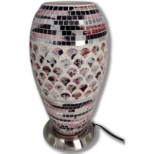 New Dutch - mozaïek glazen lamp - staand - 220 volt - roze/zilver 27 cm