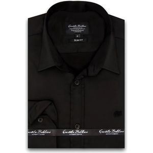 Heren Overhemd - Slim Fit - Luxury Plain Satijn - Zwart - Maat S