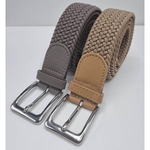 Elastische broekriem Stretch riem Vlecht riem Gevlochten riem Elastiek riem - unisex - Kleur 1-Beige 2-Kaki 105 CM 2 pack deal van SKB Fashion