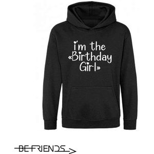 Be Friends Hoodie - Birthday girl - Kinderen - Zwart - Maat 7-8 jaar