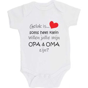 100% katoenen Romper Zwangerschap Aankondiging 2.0 ""Geluk is soms heel klein willen jullie mijn OPA & OMA zijn?"" Unisex Katoen Wit/zwart/rood Maat 56/62