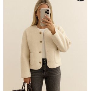 korte bouclé Boxy jacket- teddy look gilet voor dames