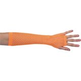 Atosa Carnaval verkleed handschoenen - visnet stof - oranje - vingerloos - dames - elastiek