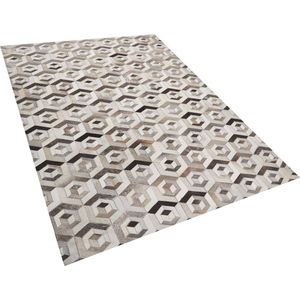TAVAK - Patchwork vloerkleed - Bruin - 140 x 200 cm - Koeienhuid leer