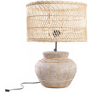 PS-Collection De Kythira Tafellamp - 30x40x48cm - Naturel/Grijs - Rotan/Terracotta - tafellamp slaapkamer, tafellamp industrieel, tafellampen woonkamer, tafellamp zwart, tafel lamp, tafellamp slaapkamer industrieel, tafellampje