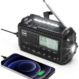 Draagbare Zonne-radio met LED-zaklamp en Leeslampje - 5000mAh Batterij - DAB/FM - Bouwplaatsradio IPX4 - Noodradio en SOS-alarm - Geschikt voor Wandelen Kamperen Buiten - Zwart DAB Noodradio