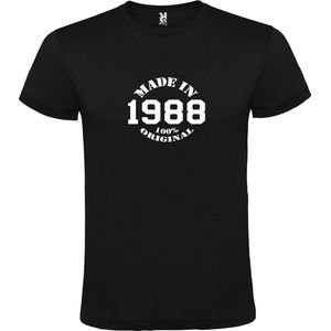 Zwart T-Shirt met “Made in 1988 / 100% Original “ Afbeelding Wit Size XS