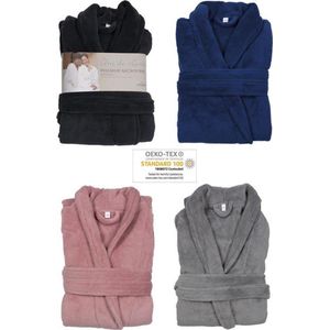 Luxe badjas - maat S/M - microfiber - MICRO FLEECE - badjas - bad jas - ochtendjas €“ donker grijs - Maat S/M