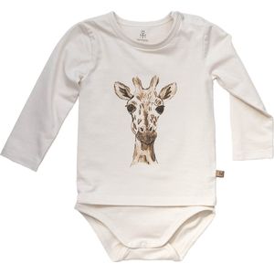 MXM Baby Romper Longsleeve- Off White- Print- giraffe- Katoen- Lange mouwen- drukknopen- Maat 50