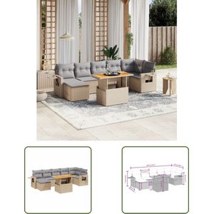 The Living Store Loungeset PE-Rattan Beige - Modulair Design 7-Delig - Inclusief Kussens