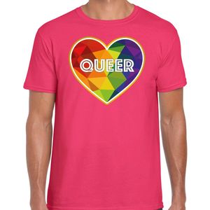 Bellatio Decorations Gay Pride t-shirt met tekst - heren - roze - queer - LHBTI/LHBTIQ XL