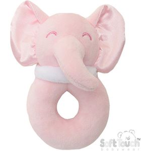 Soft Touch Rammelaar Olifant Meisjes 12 Cm Polyester Roze Met Satijnen Oortjes