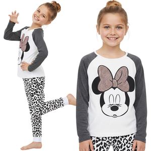 DISNEY Minnie Mouse Katoenen pyjama met luipaardprint voor meisjes, met lange mouwen, paillettenprint