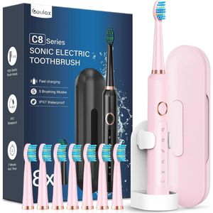 Ultrasone elektrische tandenborstels met 8 borstelkoppen, 5 modi en IPX7, voor volwassenen