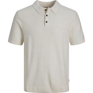 JACK & JONES Sandri knit polo slim fit - heren polo katoen met polo kraag - offwit - Maat: XXL