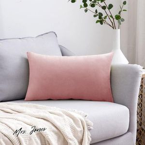 Mrs. Jones Fluweelzachte decoratieve vierkante kussensloop - woonkamer bank slaapkamer - onzichtbare rits - 30 x 50 cm - 1 stuk - oudroze .